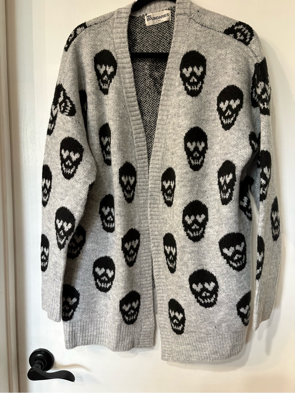 No Boundaries Gray Skull Cardigan Sweater -